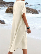 Load image into Gallery viewer, Round neck cotton and linen midi dress for women