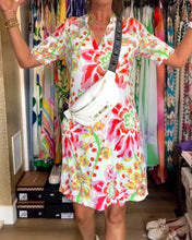 Load image into Gallery viewer, Short-sleeved floral V-neck dress