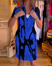 Load image into Gallery viewer, Printed lapel short sleeve dress