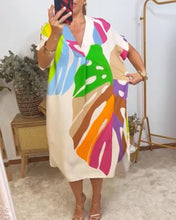 Load image into Gallery viewer, Colorful leaf print casual dress