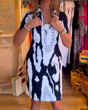 Load image into Gallery viewer, Printed lapel short sleeve dress