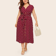 Load image into Gallery viewer, Polka Dot Waist V-Neck Dress