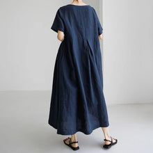 Load image into Gallery viewer, Cotton Linen Round Neck Solid Color Dress