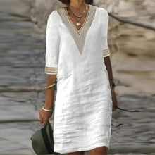 Load image into Gallery viewer, Middle Sleeve V Neck Cotton Linen Dress