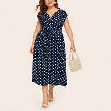 Load image into Gallery viewer, Polka Dot Waist V-Neck Dress