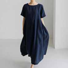Load image into Gallery viewer, Cotton Linen Round Neck Solid Color Dress