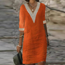 Load image into Gallery viewer, Middle Sleeve V Neck Cotton Linen Dress