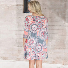 Load image into Gallery viewer, Sunflower Print Crew Neck Fashion Dress