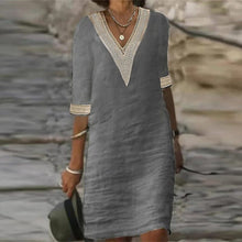Load image into Gallery viewer, Middle Sleeve V Neck Cotton Linen Dress