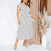 Load image into Gallery viewer, Polka Dot Waist V-Neck Dress