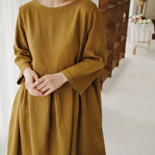 Load image into Gallery viewer, Cotton Linen Round Neck Solid Color Dress