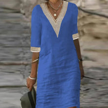 Load image into Gallery viewer, Middle Sleeve V Neck Cotton Linen Dress
