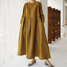Load image into Gallery viewer, Cotton Linen Round Neck Solid Color Dress