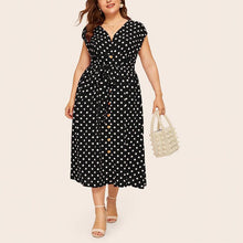 Load image into Gallery viewer, Polka Dot Waist V-Neck Dress
