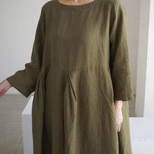 Load image into Gallery viewer, Cotton Linen Round Neck Solid Color Dress