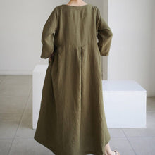 Load image into Gallery viewer, Cotton Linen Round Neck Solid Color Dress