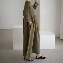 Load image into Gallery viewer, Cotton Linen Round Neck Solid Color Dress