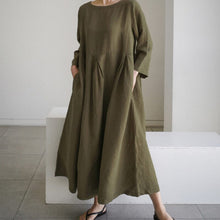 Load image into Gallery viewer, Cotton Linen Round Neck Solid Color Dress
