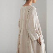 Load image into Gallery viewer, Cotton Linen Round Neck Solid Color Dress