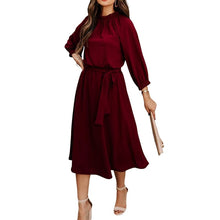 Load image into Gallery viewer, Women's Crew Neck Dress with Belt