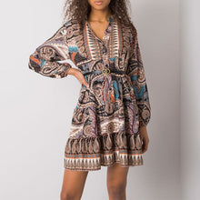 Load image into Gallery viewer, Lantern Long Sleeve Stand Collar Dress