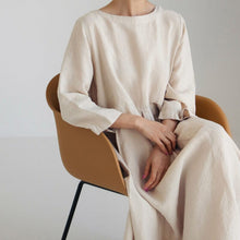 Load image into Gallery viewer, Cotton Linen Round Neck Solid Color Dress