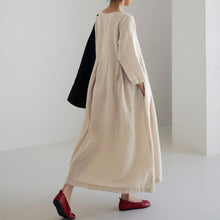 Load image into Gallery viewer, Cotton Linen Round Neck Solid Color Dress