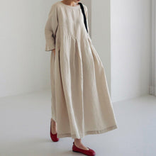 Load image into Gallery viewer, Cotton Linen Round Neck Solid Color Dress