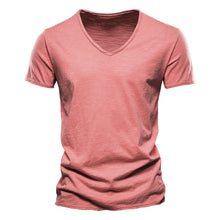 Load image into Gallery viewer, Plain Slub Cotton V-neck T-shirt
