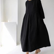 Load image into Gallery viewer, Cotton Linen Round Neck Solid Color Dress