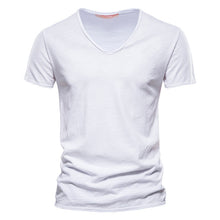Load image into Gallery viewer, Plain Slub Cotton V-neck T-shirt