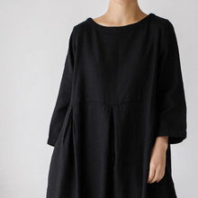 Load image into Gallery viewer, Cotton Linen Round Neck Solid Color Dress