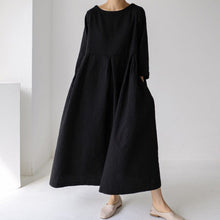 Load image into Gallery viewer, Cotton Linen Round Neck Solid Color Dress