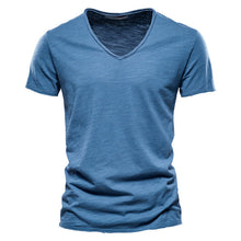 Load image into Gallery viewer, Plain Slub Cotton V-neck T-shirt