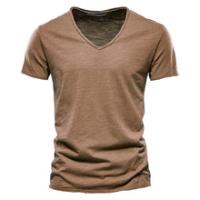 Load image into Gallery viewer, Plain Slub Cotton V-neck T-shirt