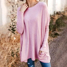 Load image into Gallery viewer, Round Neck Long Sleeve Loose Pocket Solid T-Shirt