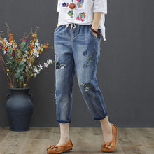 Load image into Gallery viewer, Retro Style Embroidered Loose Jeans