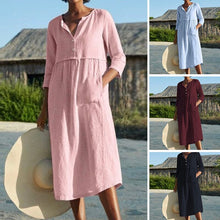 Load image into Gallery viewer, Cotton Linen Solid Color Long Dress with Pockets