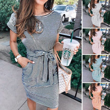 Load image into Gallery viewer, Crew Neck Short Sleeve Tunic Striped Dress
