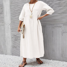 Load image into Gallery viewer, Solid Color Lantern Sleeve Loose Cotton Linen Dress