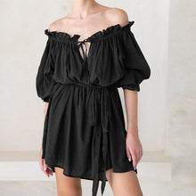 Load image into Gallery viewer, Offset Neck Tether Sexy Ruffle Dress