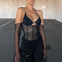 Load image into Gallery viewer, Mesh Sheer Off Shoulder Halter Top