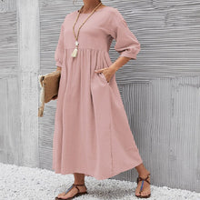 Load image into Gallery viewer, Solid Color Lantern Sleeve Loose Cotton Linen Dress