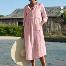 Load image into Gallery viewer, Cotton Linen Solid Color Long Dress with Pockets
