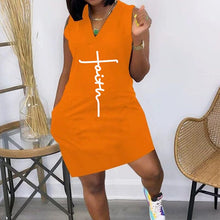 Load image into Gallery viewer, Letter Print Dual Pocket Sleeveless Dress