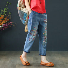Load image into Gallery viewer, Retro Style Embroidered Loose Jeans