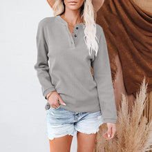 Load image into Gallery viewer, V-neck Solid Color Long-sleeved Top T-shirt