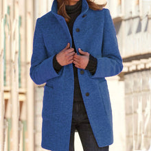 Load image into Gallery viewer, Solid Color Button Stand Collar Woolen Jacket