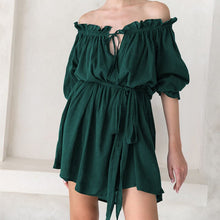 Load image into Gallery viewer, Offset Neck Tether Sexy Ruffle Dress