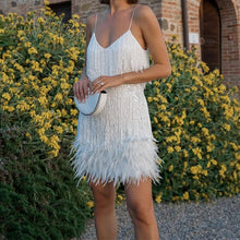 Load image into Gallery viewer, Women's Feather Fringe Sequin Spaghetti Strap Dress